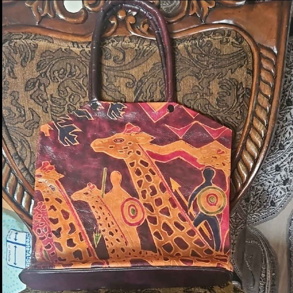 Vtg Unlined Tooled And Dyed Leatherold Vintage Tote India Authentic HANDMADE